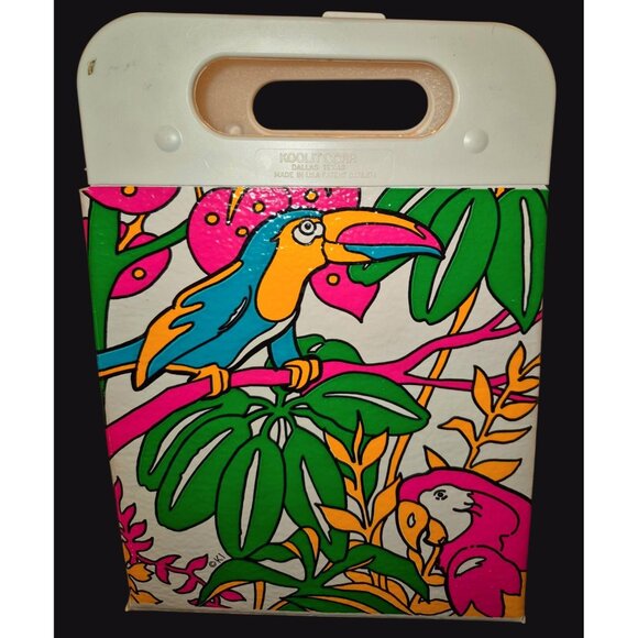Vintage Koolit Corp Tropical Parrot & Toucan Insulated Lunch Tote Bag NOS Kitsch - Picture 6 of 10